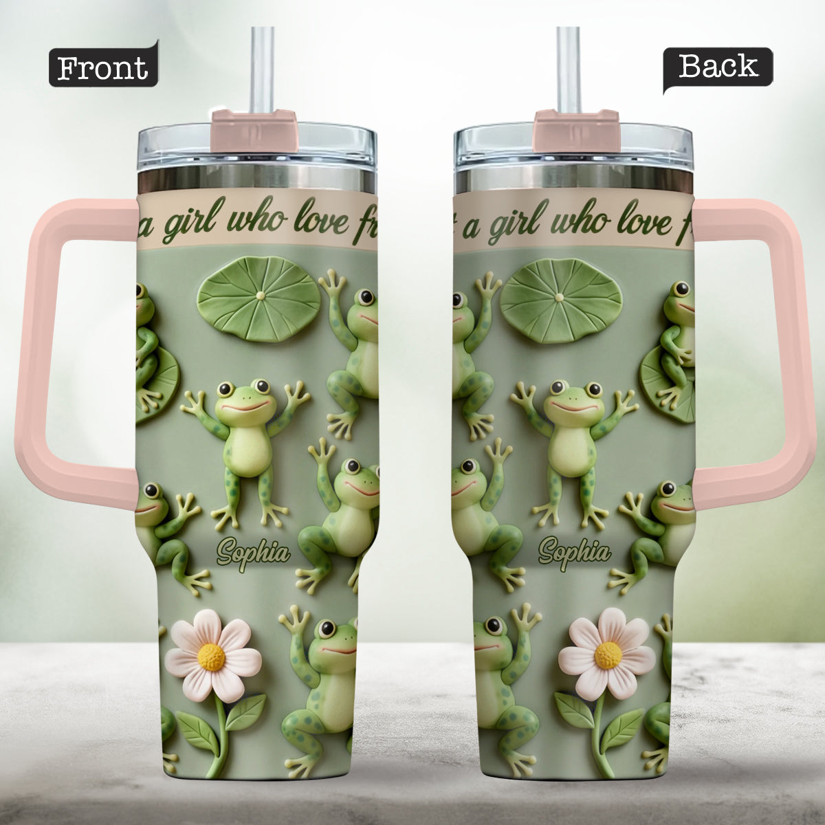 Just A Girl Who Loves Frogs - Personalized Frog Tumbler With Handle