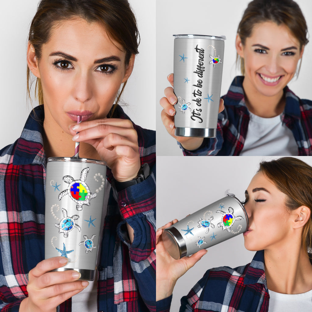 It's Ok To Be Different Metal Pattern Print Autism Awareness Tumbler 0622
