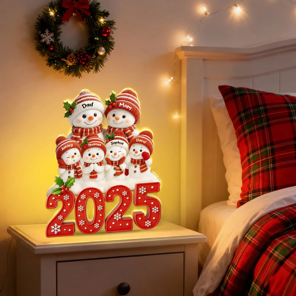 Acrylic Light Box with Festive Snowman Family, Soft Light for Mantel or Bedroom, Heartwarming Holiday Keepsake & Creative Gift