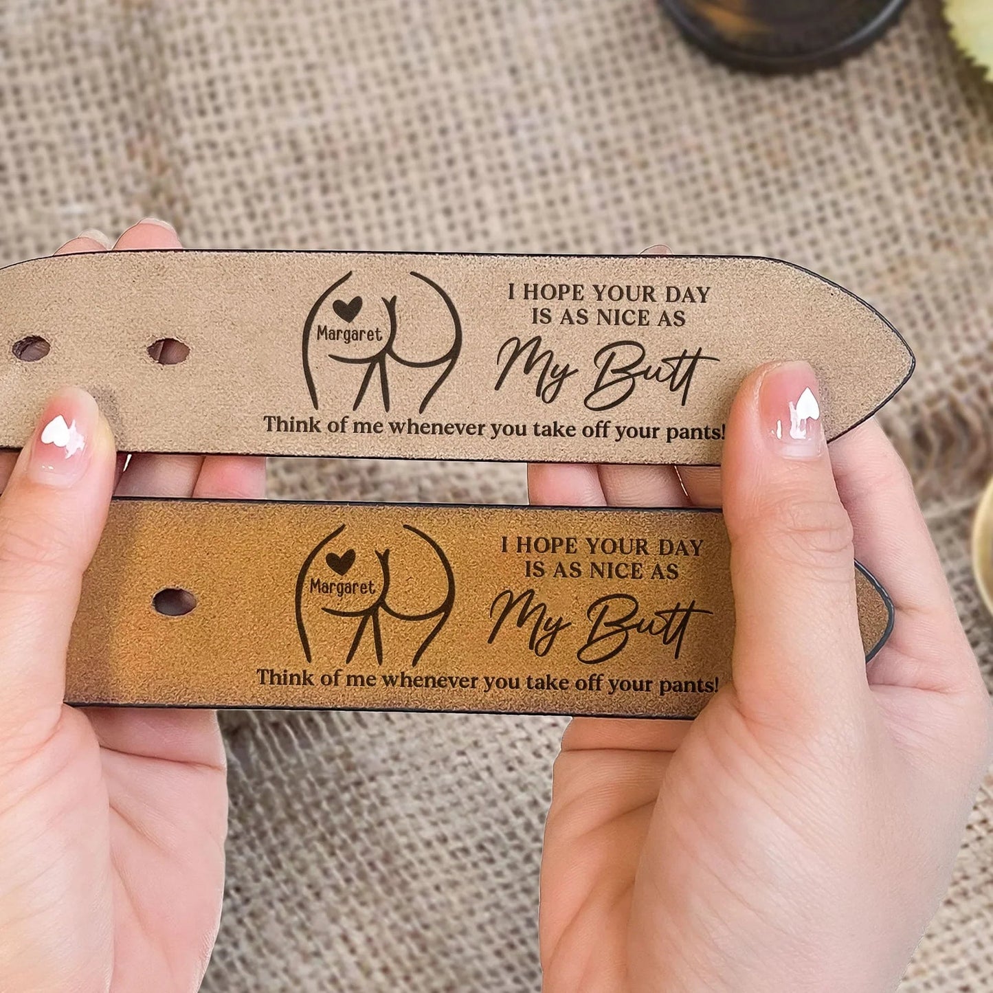 Funny Romantic Personalized Leather Belt, Engraved Secret Note Style, Sleek Buckle Look, Creative Couple Gift