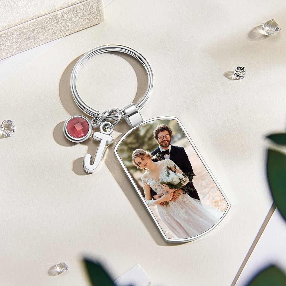 Initial Birthstone Photo - Personalized Photo Birthstone Letter Keychain