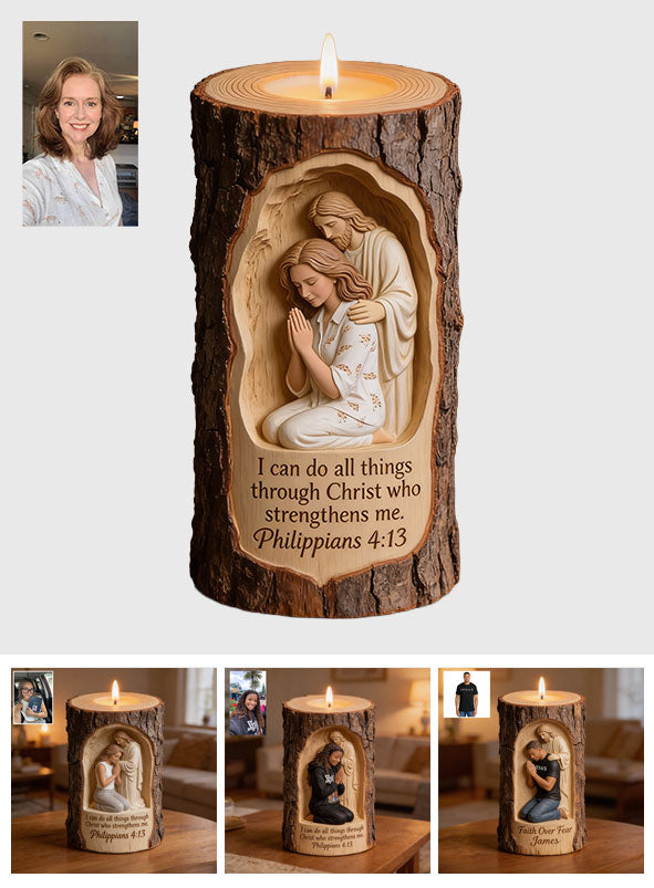 Faith Over Fear - Personalized Christian Custom Shape Wooden Candle Holder