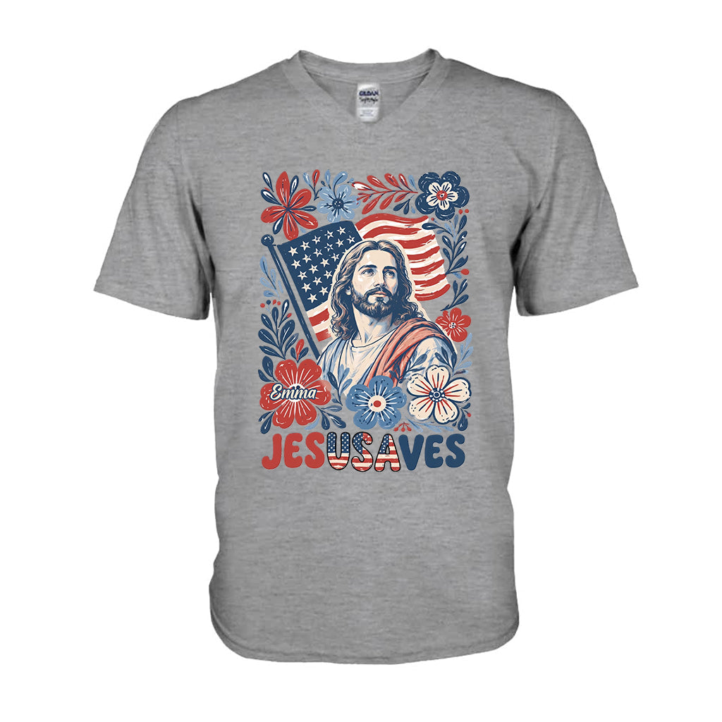 Jesusaves Floral 4th Of July - Personalized Christian T-shirt And Hoodie