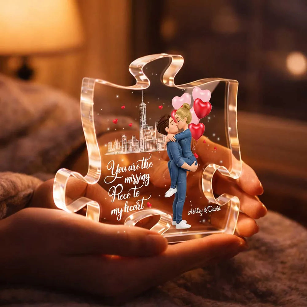 Puzzle Acrylic Block Plaque, You Are The Missing Piece To My Heart, Romantic Kissing Couple Keepsake Gift For Couple