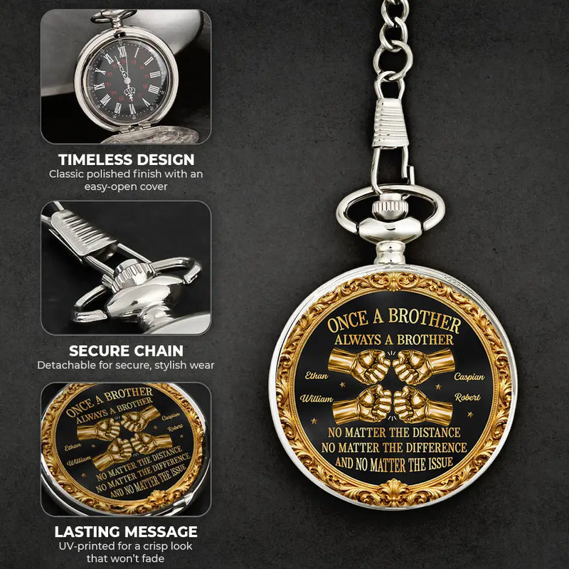 Personalized Pocket Watch Vintage Fist Bump Brothers Quote Keepsake, Unique Gift for Brother or Best Friend