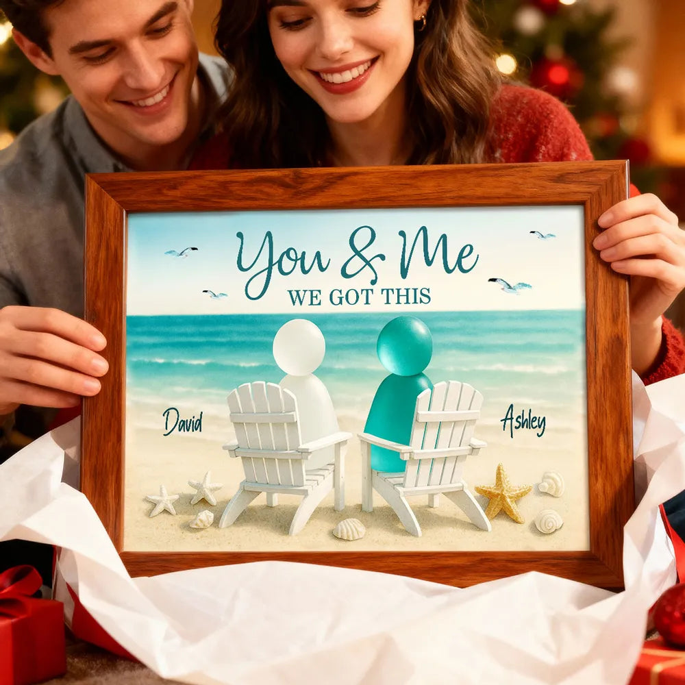 Poster You & Me Beach Couple, Sea-Glass Inspired Seaside Chairs Scene, Personalized Coastal Decor, A Unique Gift for Couples