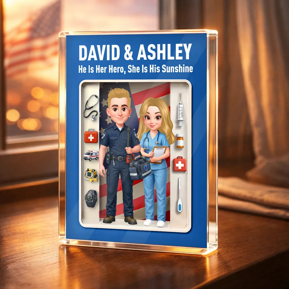 Personalized Rectangle Acrylic Block Plaque for EMT & Nurse Couple Desk Decor - Unique Gift That Honors Your Love & Service