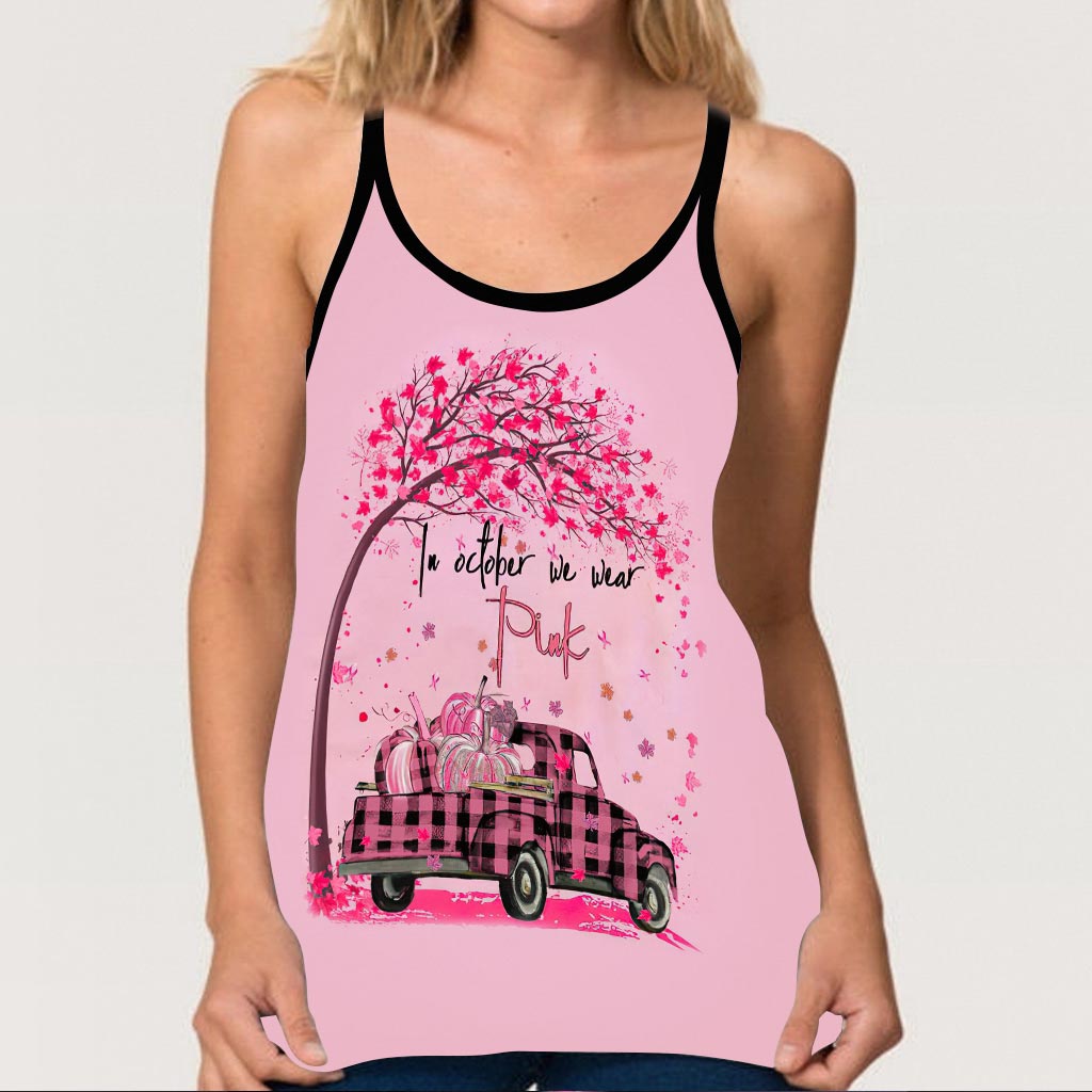 In October We Wear Pink  - Breast Cancer Awareness Cross Tank Top