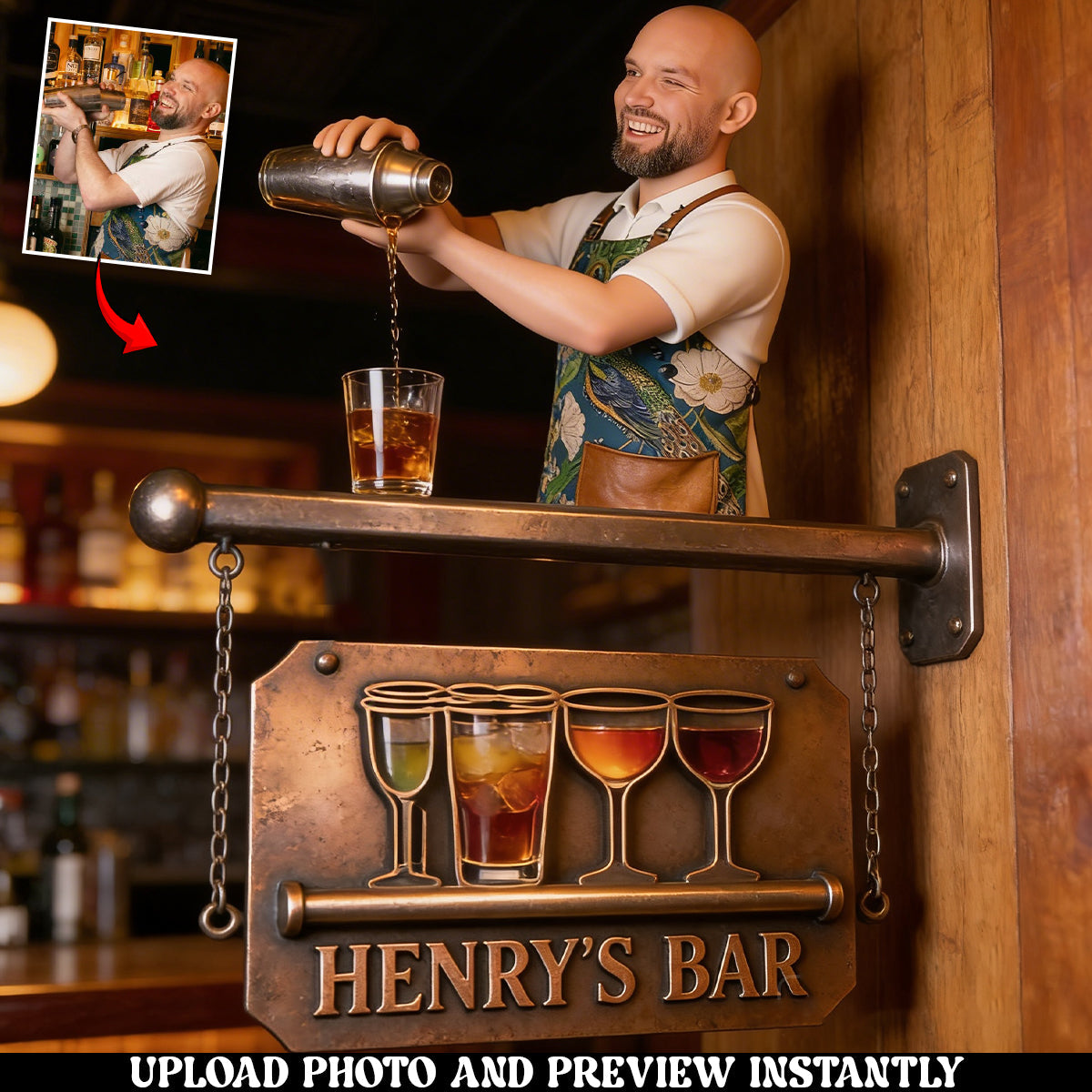 Custom Any Photo - Personalized Bartender Wooden Wall Mount Sign