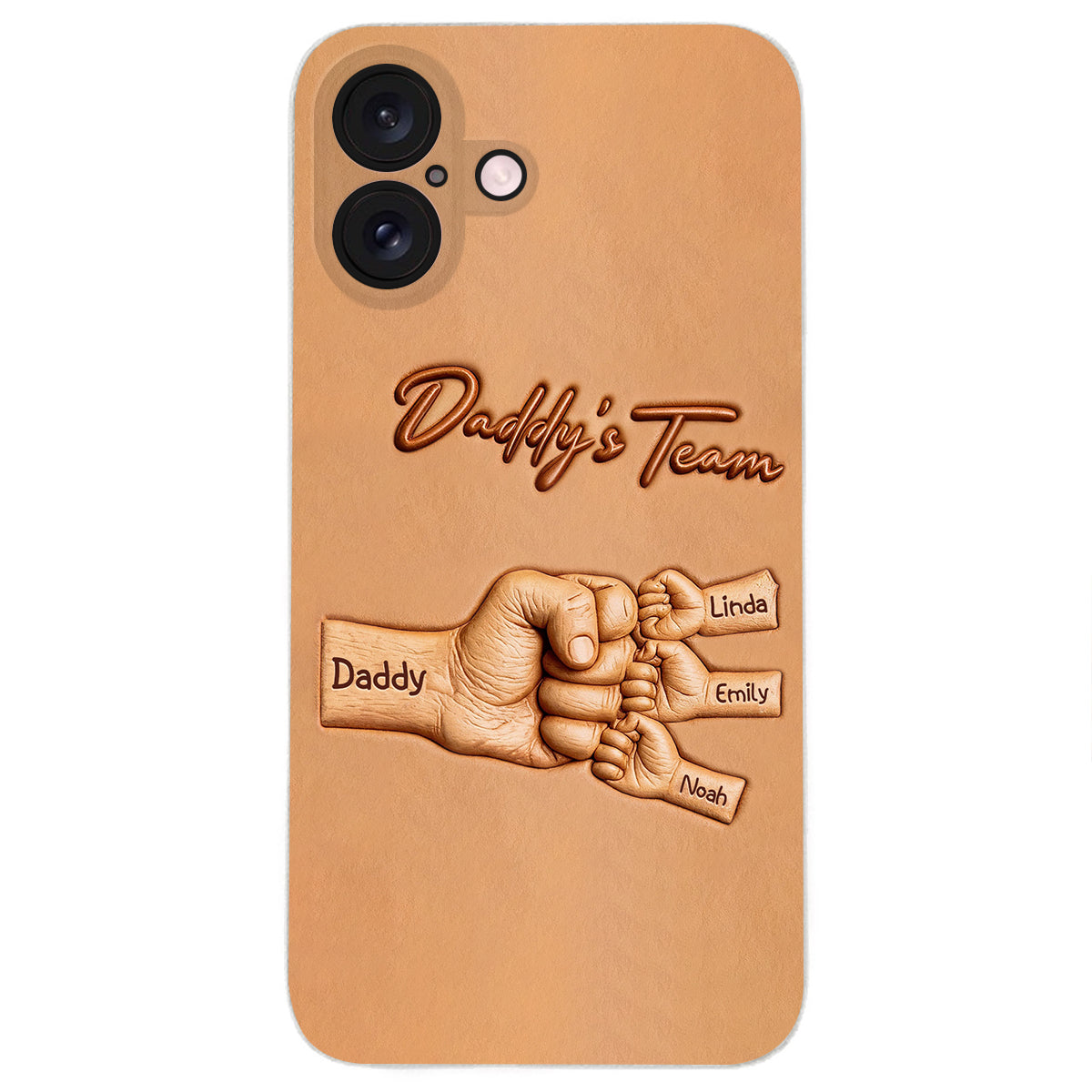 Daddy's Team - Personalized Father 3D Embossed Leather Phone Case