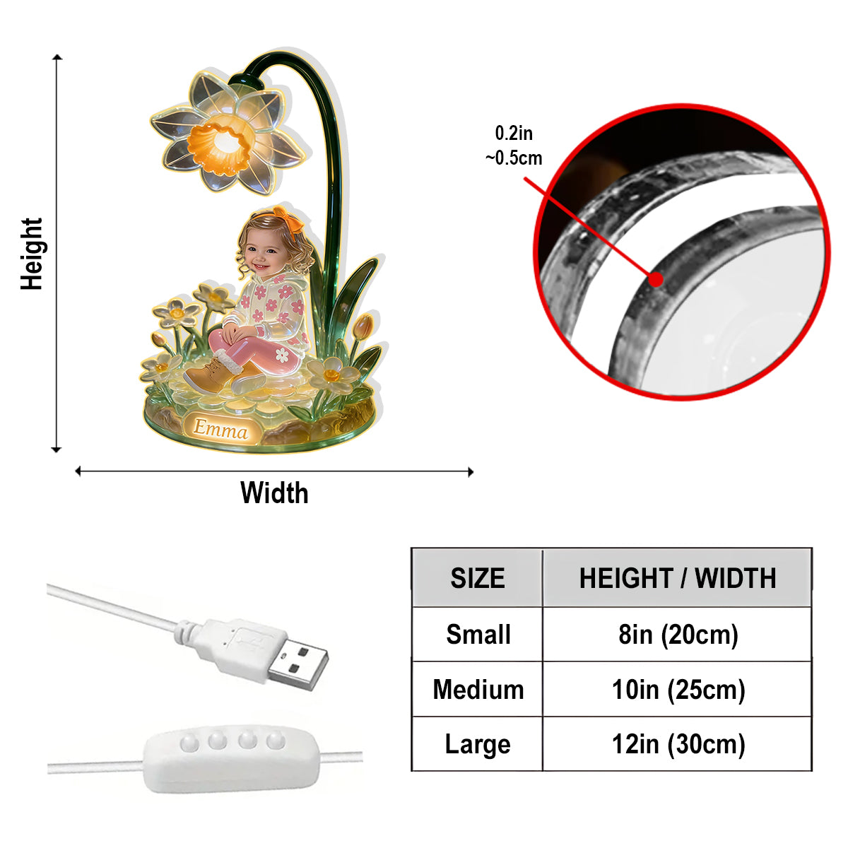 Custom Any Photo & Birth Month Flower - Personalized Kid Acrylic LED Night Light