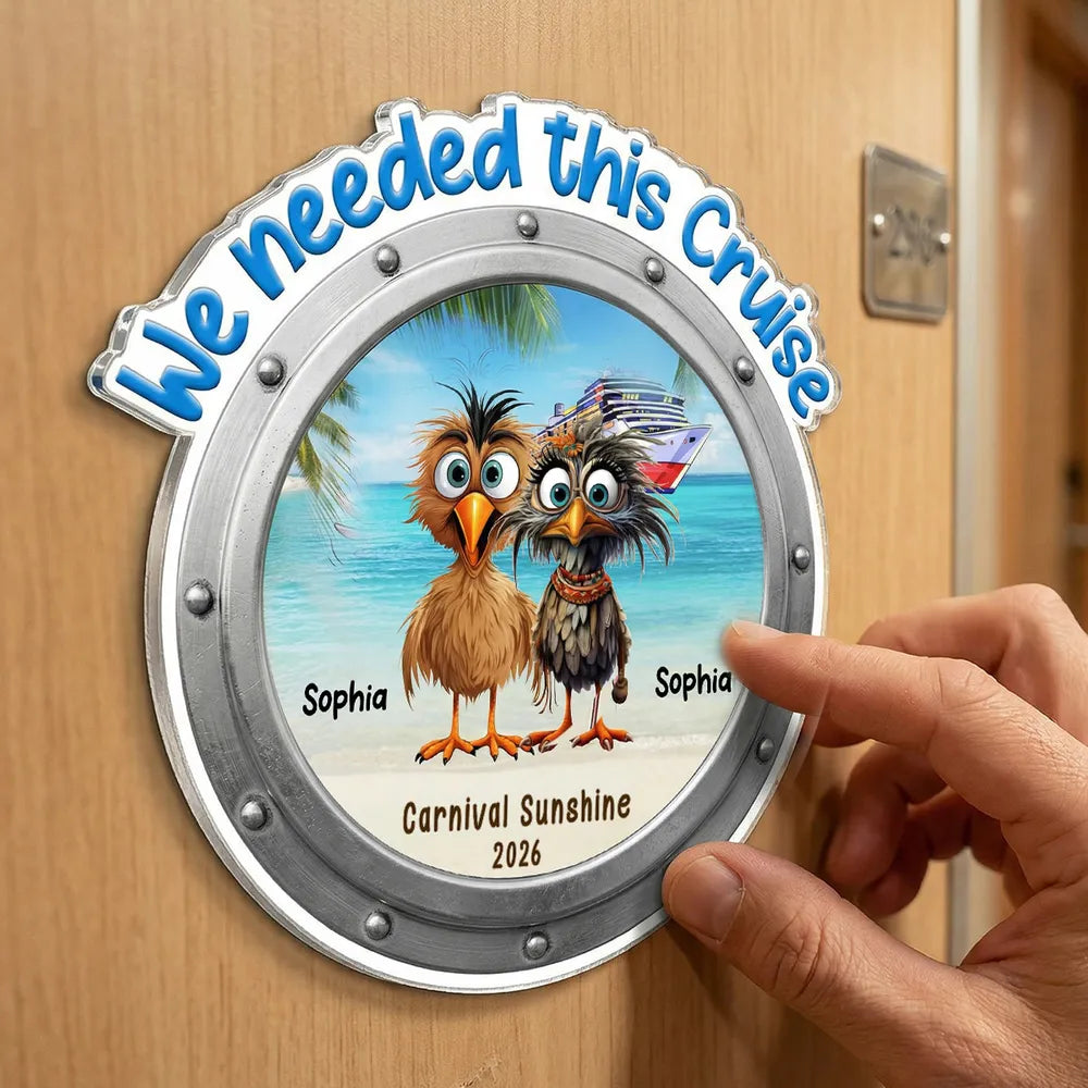 Acrylic Magnet Personalized Cruise Door Magnet with Funny Whimsical Bird Couple Ocean Scene Sweet Trip Memory Unique Gift