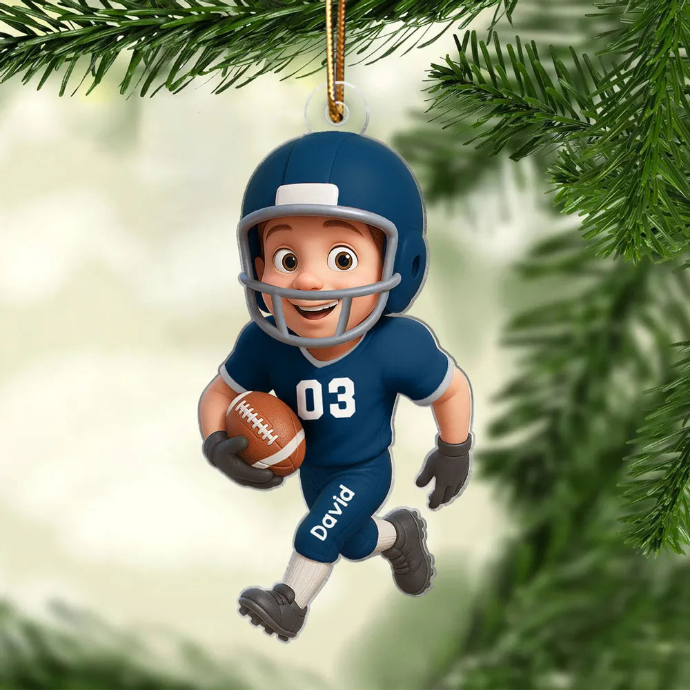 Personalized American Football Player Acrylic Ornament – Surprise Gift for Son