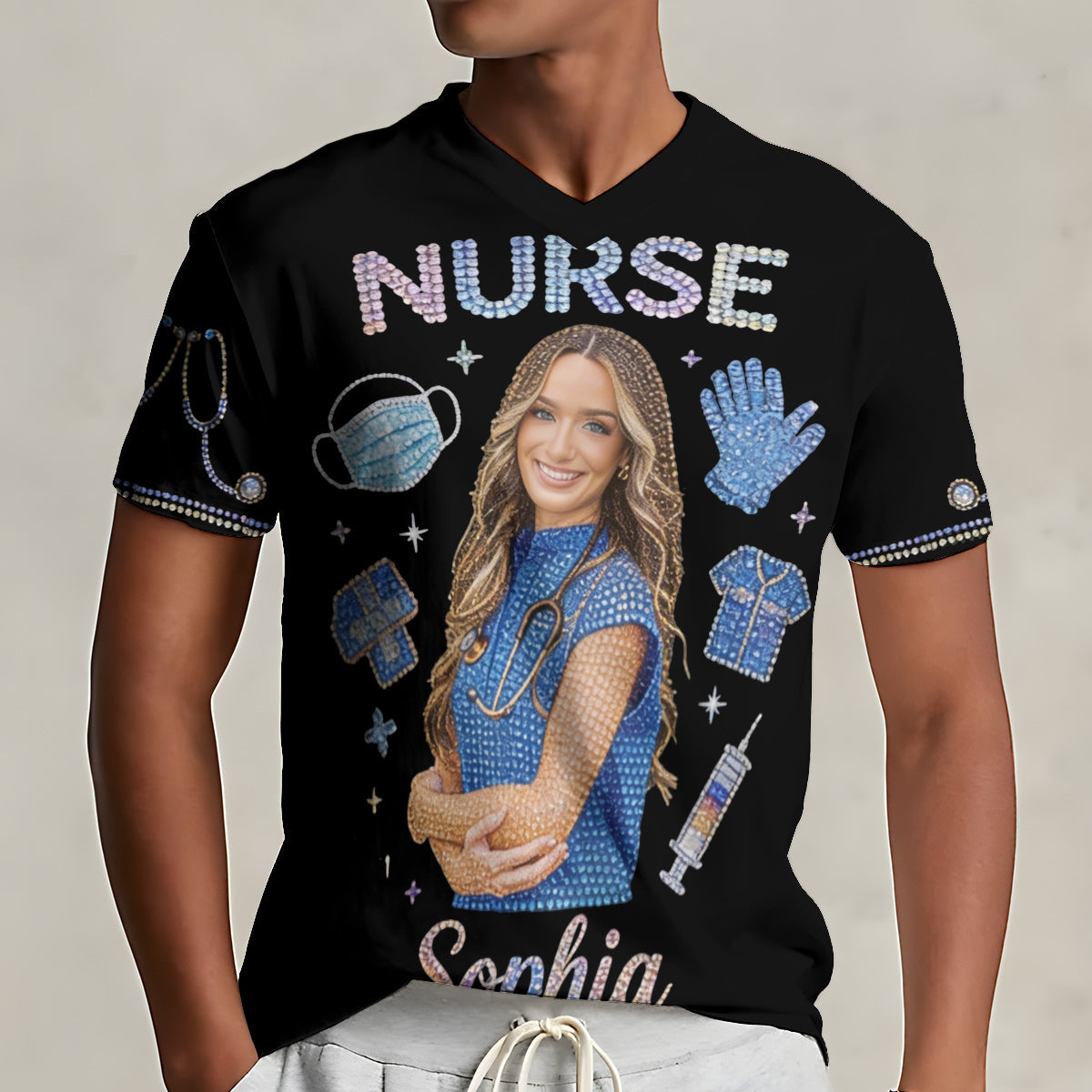 Custom Any Photo, Any Title - Personalized Nurse Fully Printed V-Neck T-Shirt