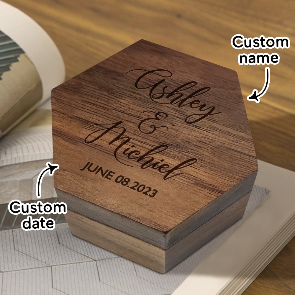 Custom Engraved Text - Personalized Hexagon Wooden Jewelry Box