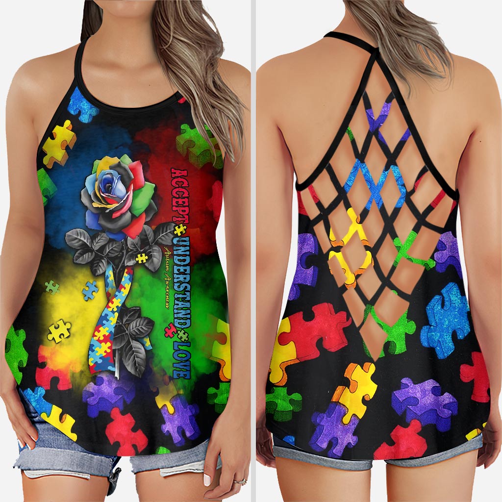 Autism Love - Autism Awareness Cross Tank Top 0921