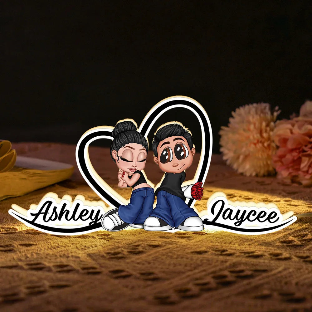 Custom LED Plaque - Adorable Couple with Romantic Heart Scene - Unique Gift for Boyfriend & Girlfriend