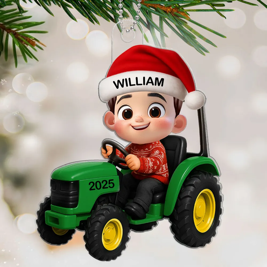 Acrylic Ornament with Christmas Tractor Design, Whimsical Holiday Style, Perfect Gift for Kids and Family