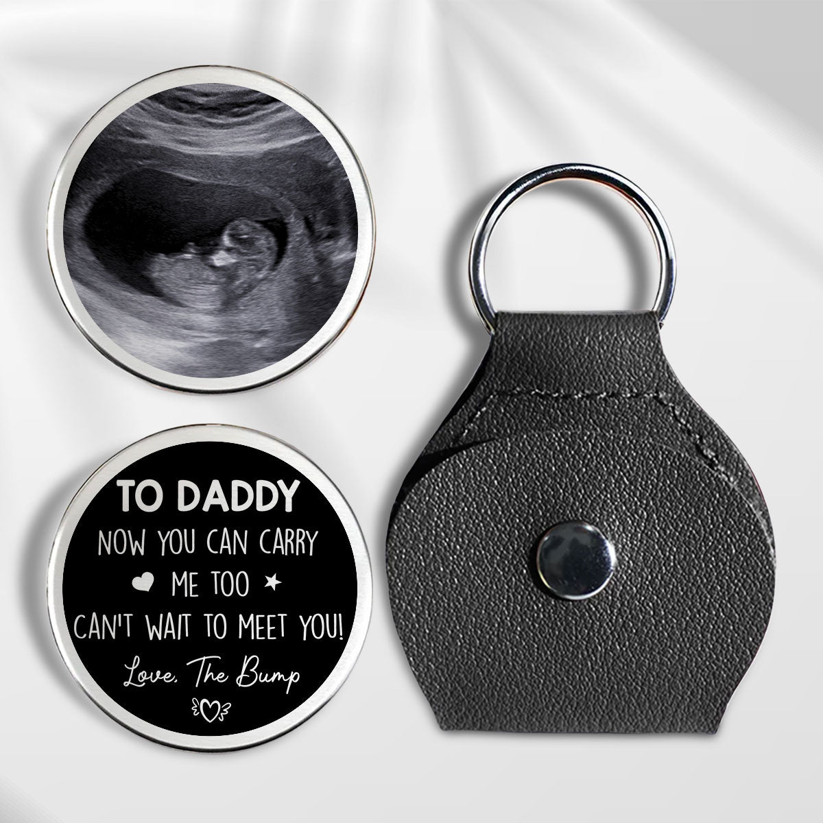 Custom Pocket Hug for Daddy with Your Ultrasound Image – Small Stainless Steel Love Token, Sentimental Fatherhood Gift & Everyday Carry Keepsake