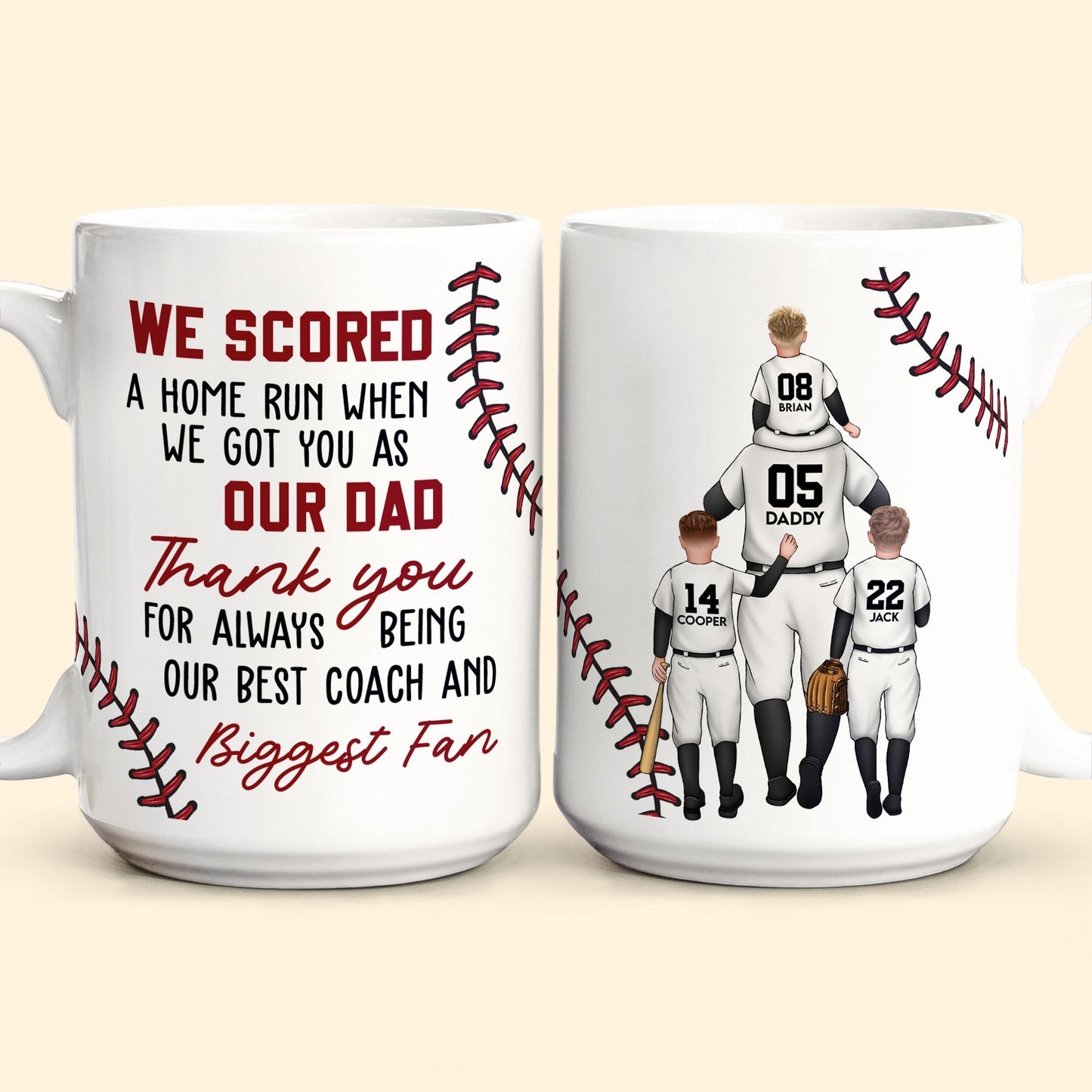 Custom Dad & Kids Mug with Personalized Jersey Number