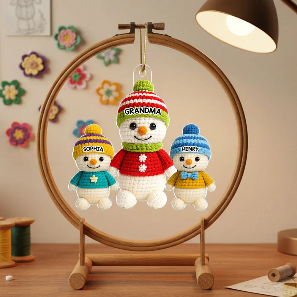 Acrylic Ornament with Snowman Family Design | Clear Printing & Premium Texture, Perfect Gift for Family & Christmas Tree Decoration