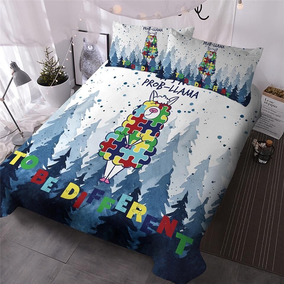 Llama To Be Different Autism - Autism Awareness Quilt Set 0921