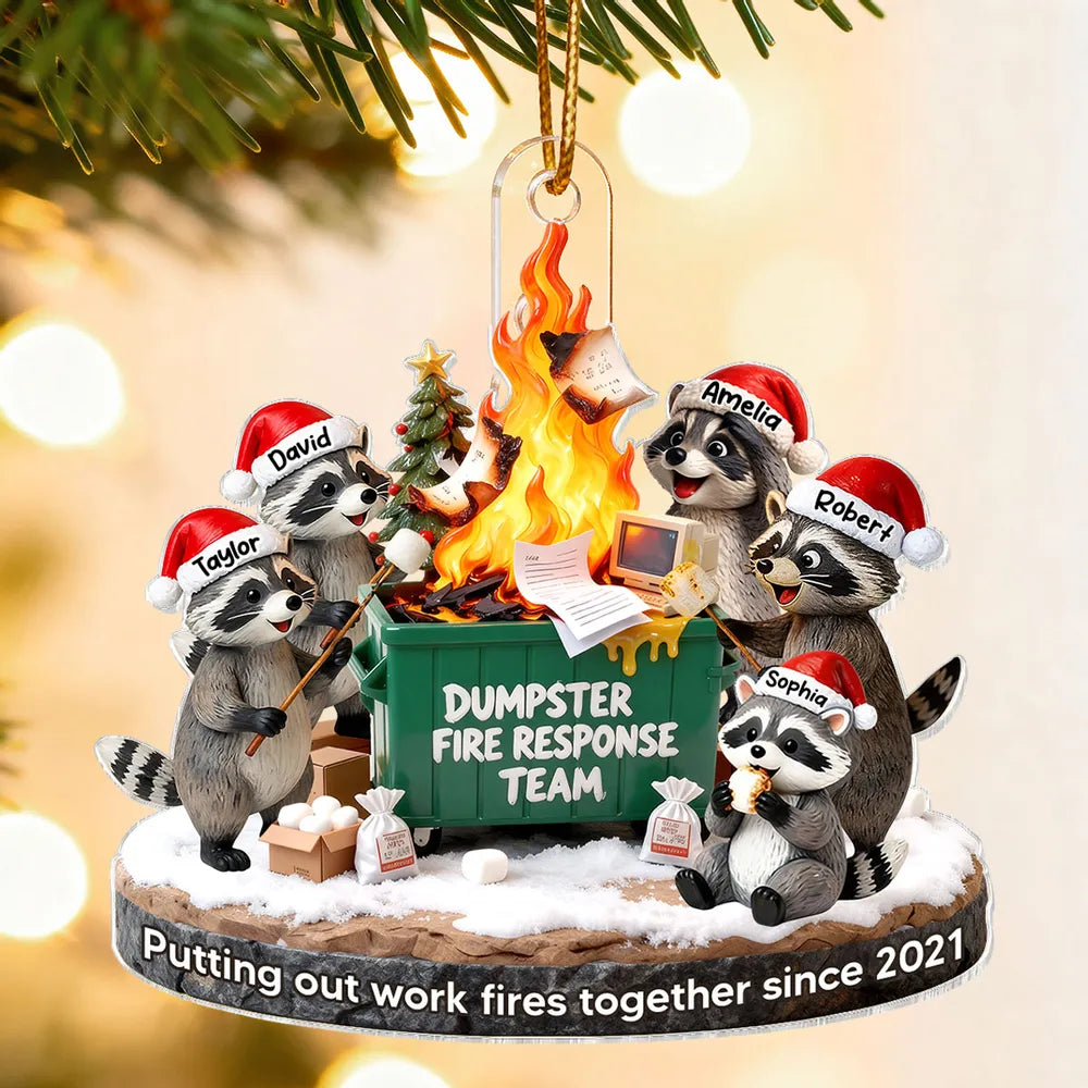 Funny Dumpster Fire Raccoon Acrylic Ornament for Work Besties – Personalized Holiday Office Gift