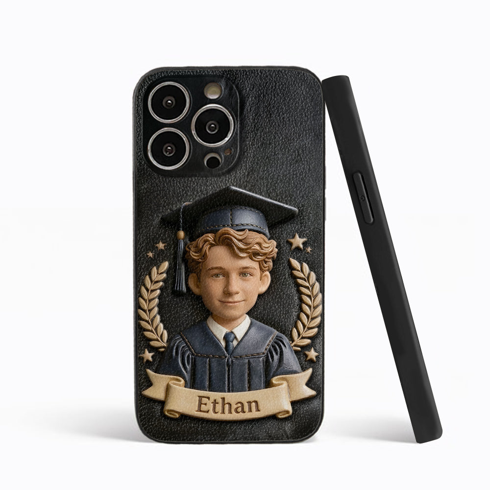 Graduation Gift - Personalized Graduation 3D Embossed Leather Phone Case