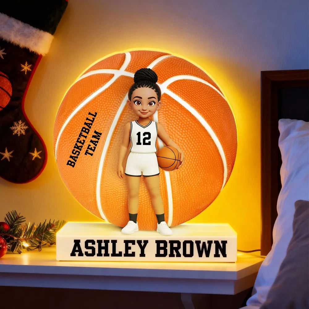 Custom Basketball Team Acrylic Light Box with Cute Player Illustration – Warm Atmosphere Light and Memorable Gift for Sports Lovers
