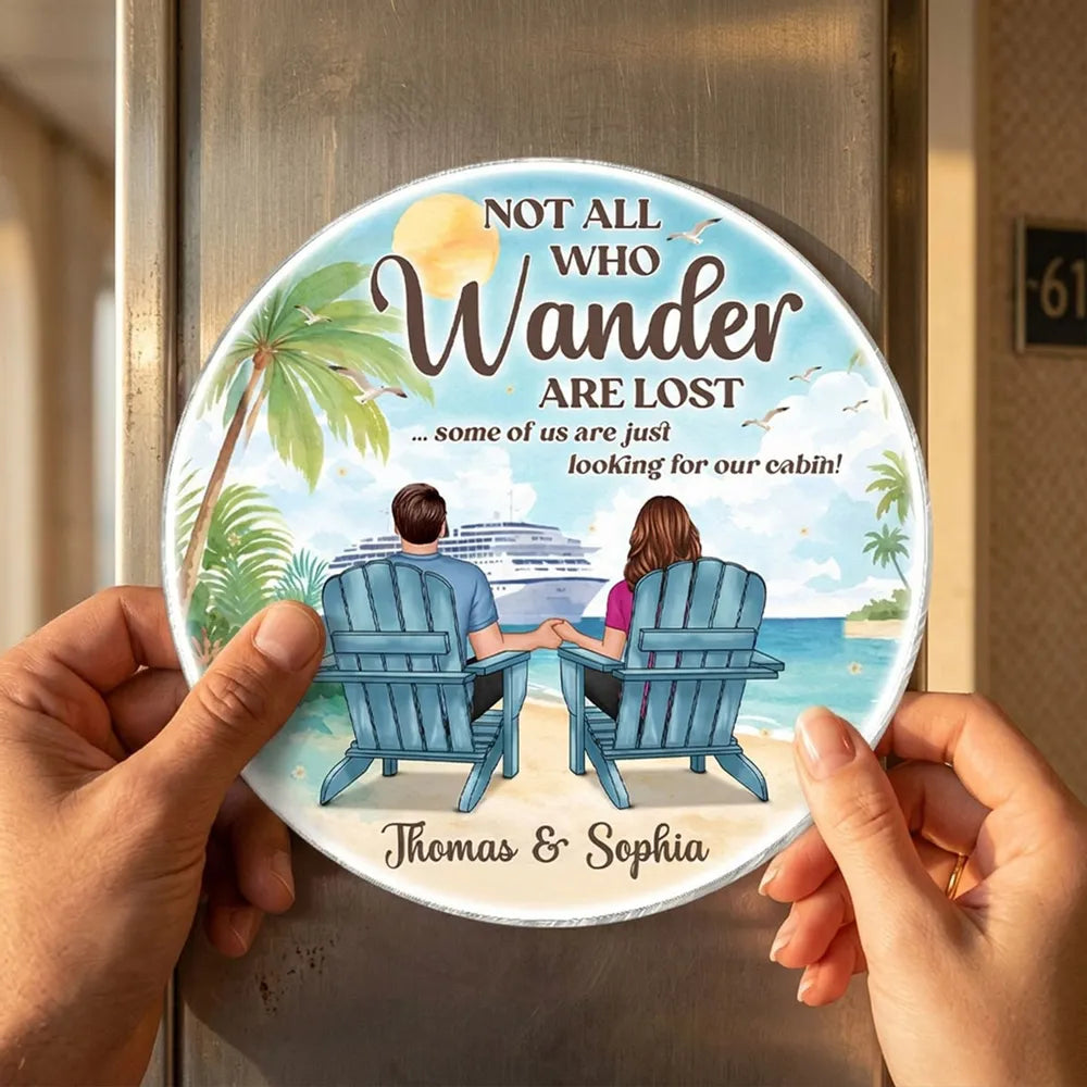 Personalized Acrylic Magnet, Cruise Partners For Life Couple Back View Beach Scene, Unique Cruise Door Gift