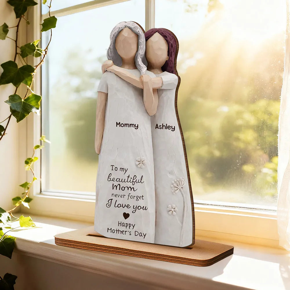 2-Layer Wooden Plaque, Personalized Mom Quote with Warm Neutral Figurine Style, Sweet Sentimental Gift for Mom