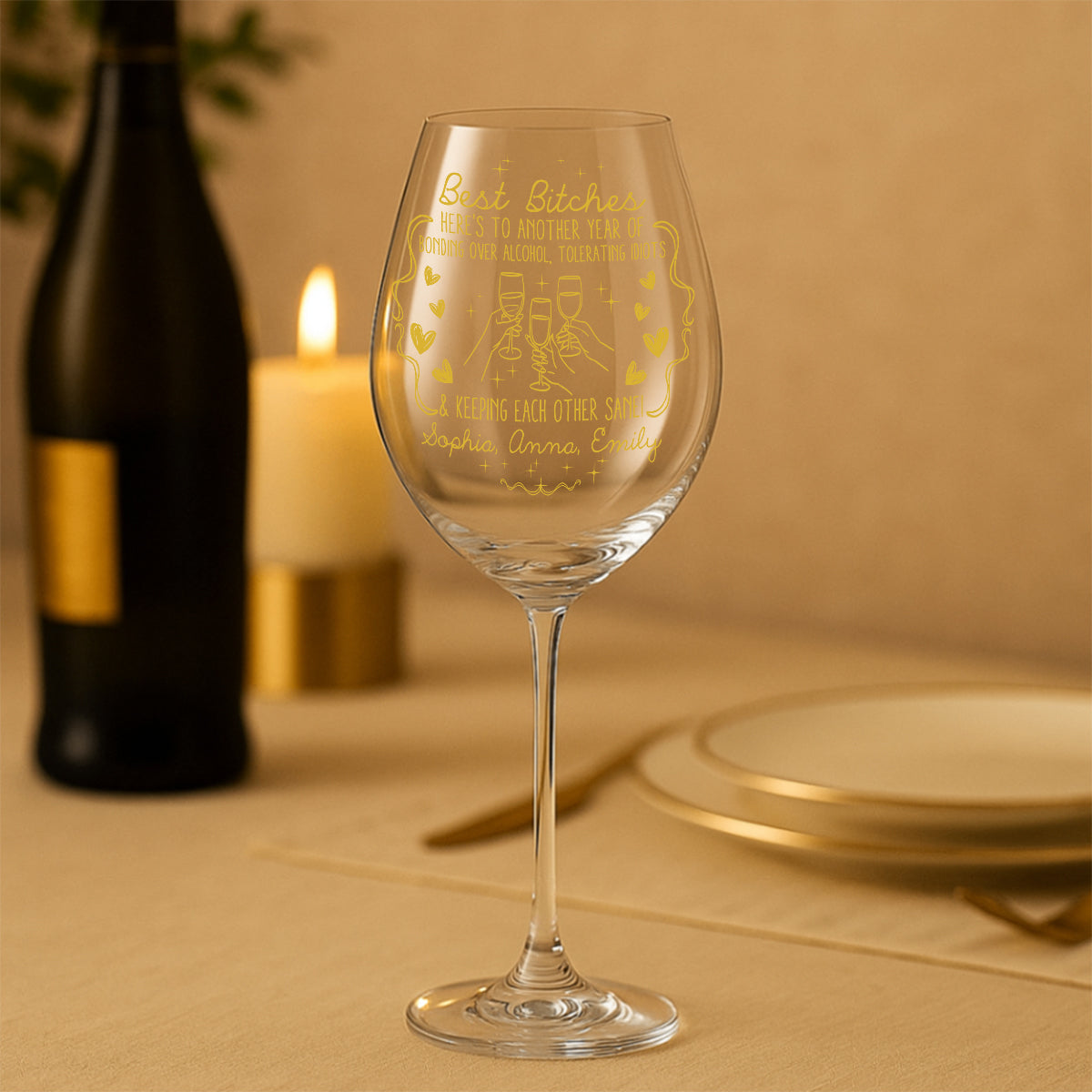 Here's To Another Year - Personalized Bestie Wine Glass With Long Stem