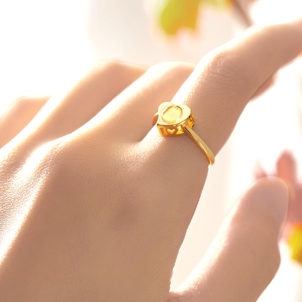 I Love You - Personalized Couple Silver Heart-shaped Photo Projection Open Ring