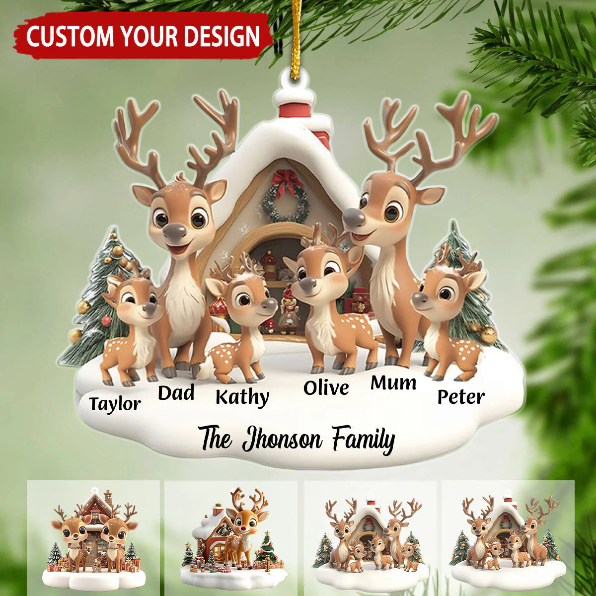 Custom Reindeer Family Ornament - A Heartwarming Christmas Gift for Loved Ones