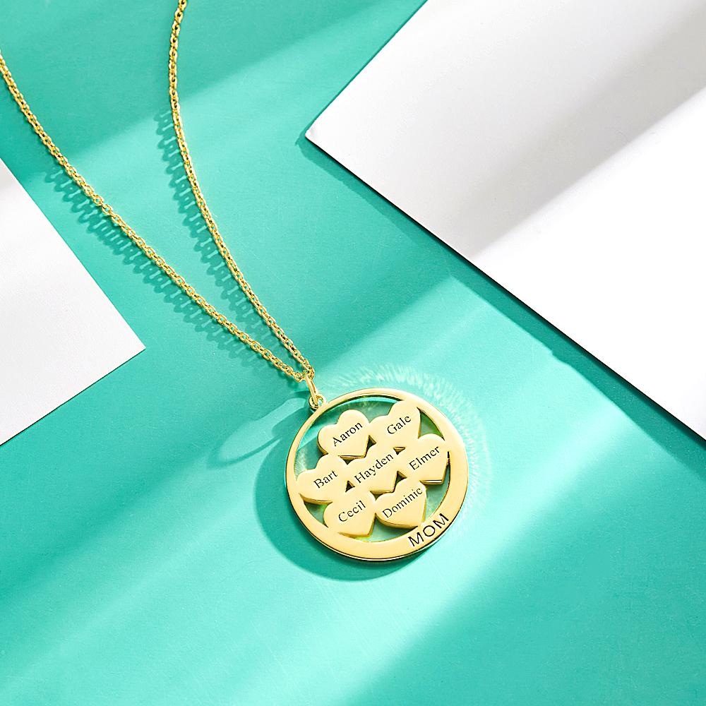 Custom Engraved Circle Hearts Necklace Charm - Personalized Necklace
