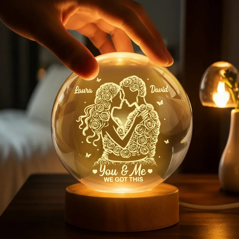 Personalized Crystal Ball LED Night Light -Romantic Rose Couple Night Light for Bedroom Decor Unique Valentine's Day Gift for Her or Him