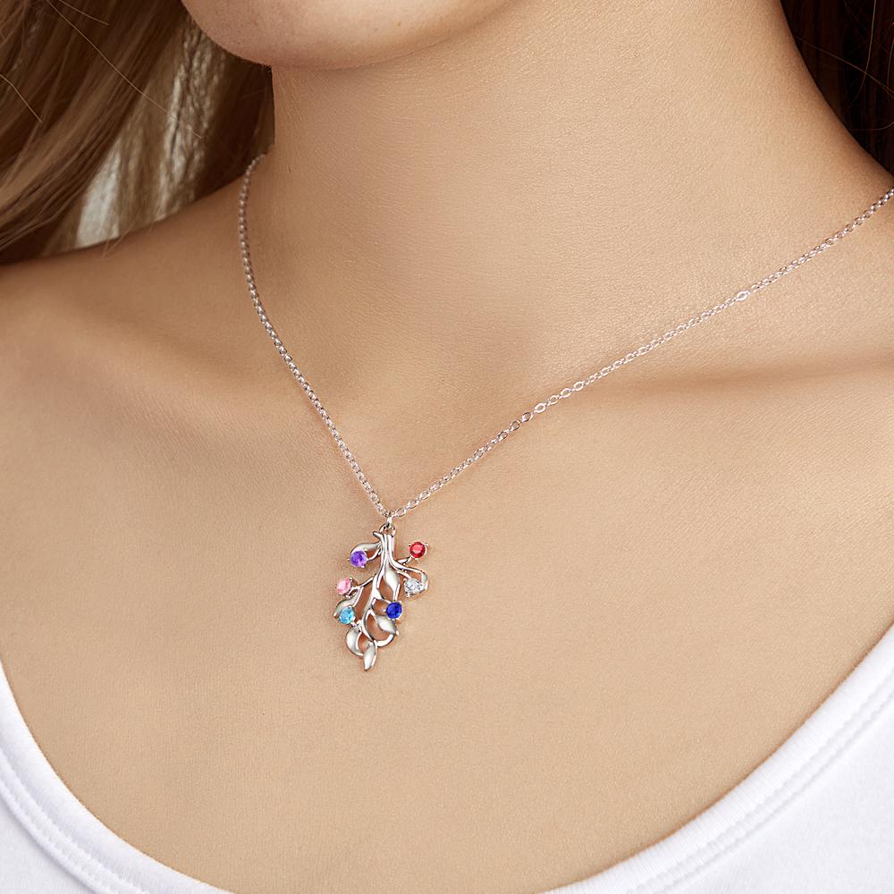 Family Birthstone - Personalized Family Diamond Tree Birthstone Necklace