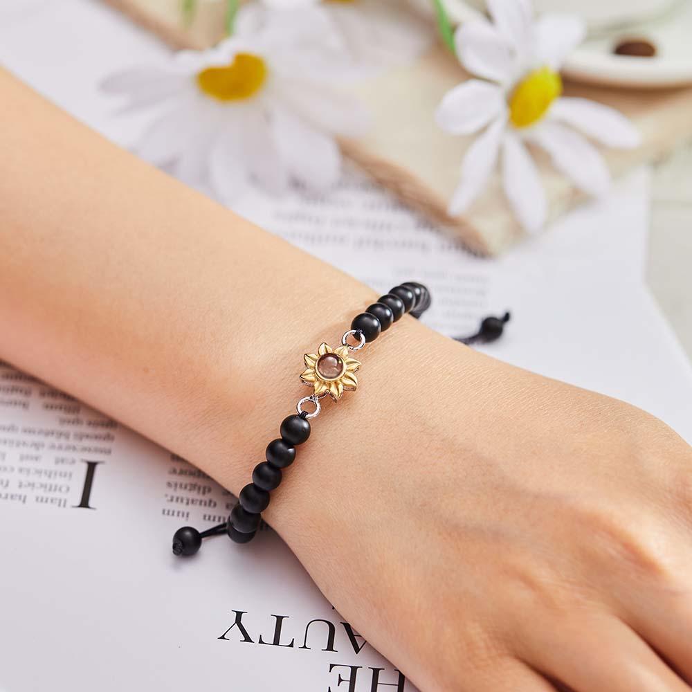 Flower For You - Personalized Photo Projection Beads Bracelet With Sunflower