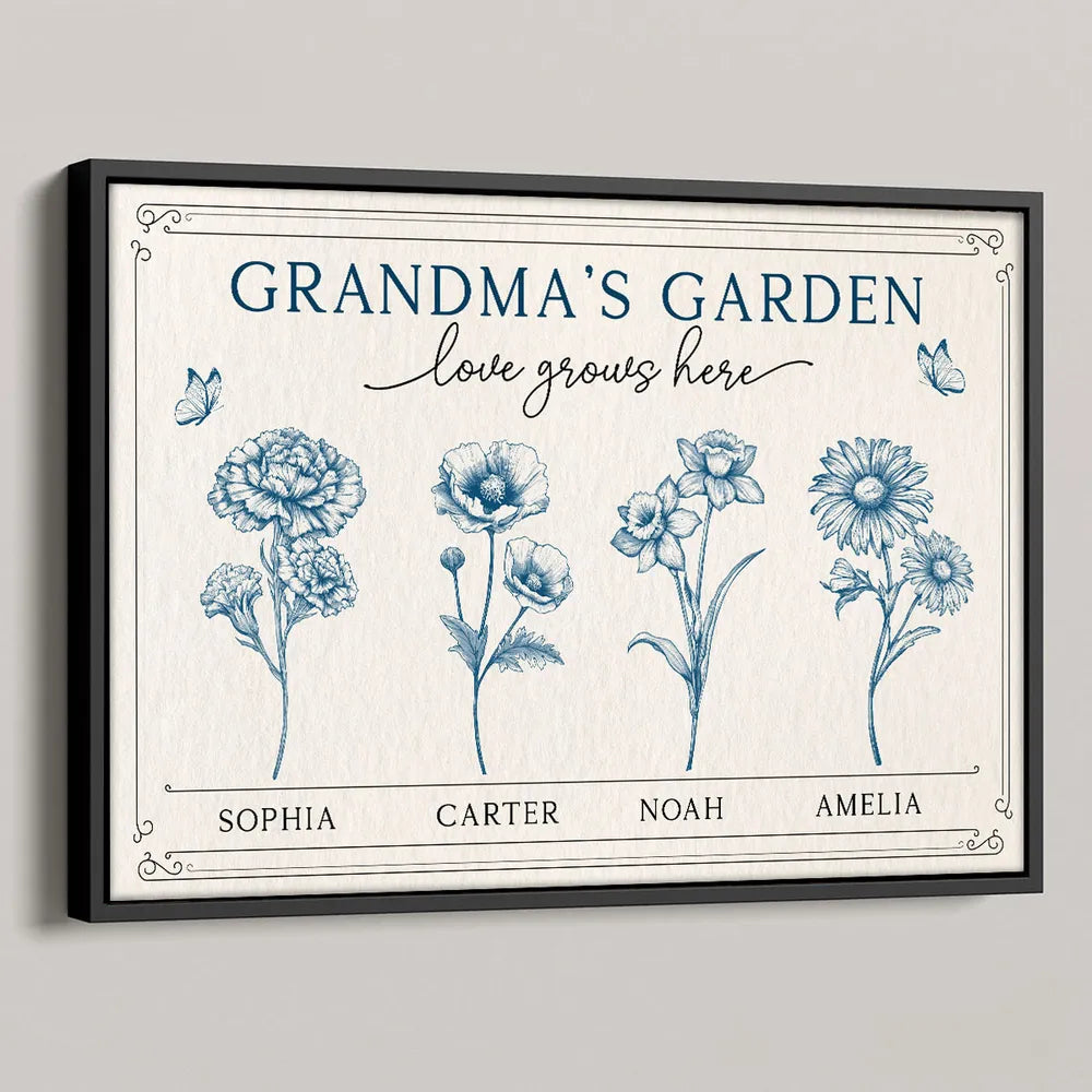 Grandma’s Garden Poster - Personalized Family Poster without Frame with Custom Names, Perfect Gift for Grandma