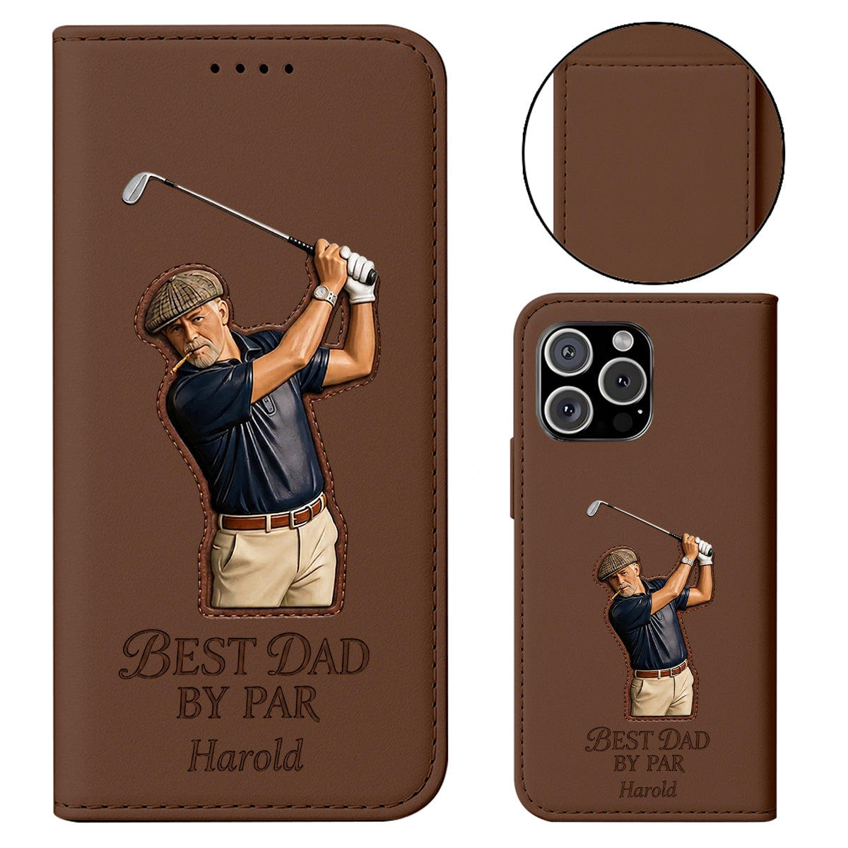 Best Dad By Par - Personalized Father Wallet Phone Case With Strap
