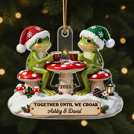 Personalized Acrylic Ornament Frog Couple Coffee Date, Cottagecore Cute Design, Unique Christmas Gift For Couple
