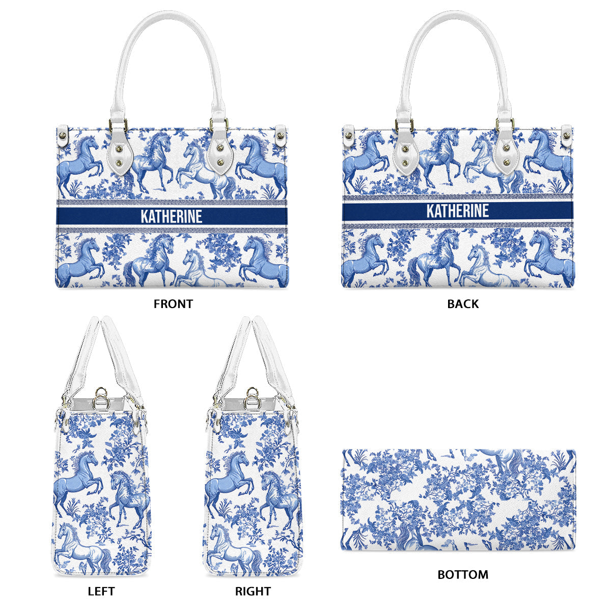 Horse Toile de Jouy - Personalized Horse Leather Handbag