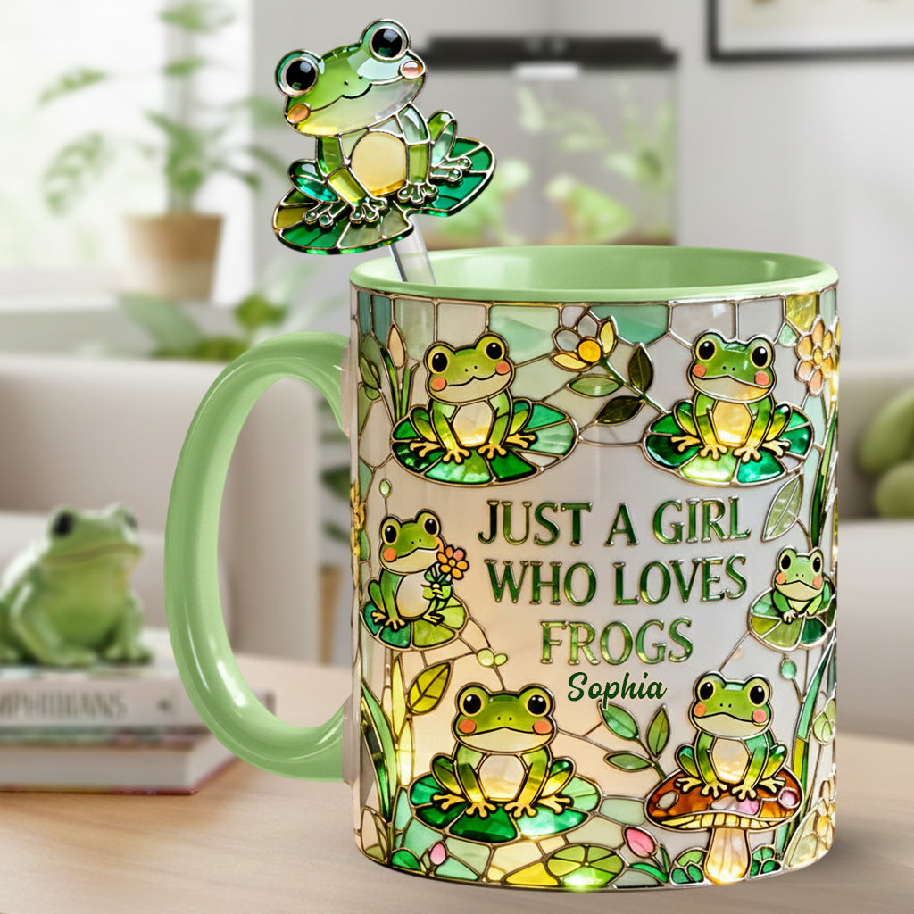 Just A Girl Who Loves Frogs - Personalized Frog Set Accent Mug with Acrylic Stirrers