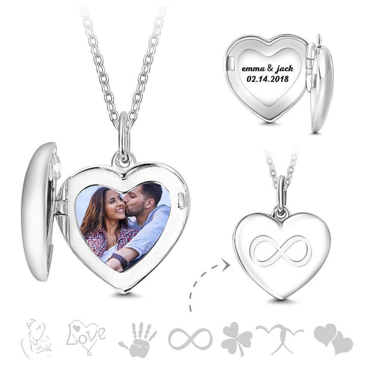 Infinity Love - Personalized Inifinity Heart Engraved Photo Necklace