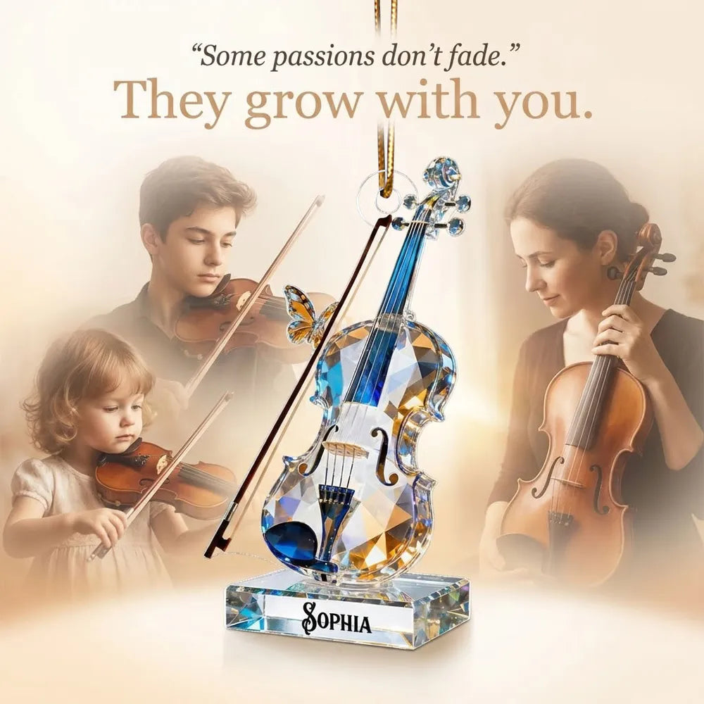 Custom Violin Acrylic Ornament in Sparkly Blue Tones for Holiday Celebration - Meaningful Music Gift That Stands Out