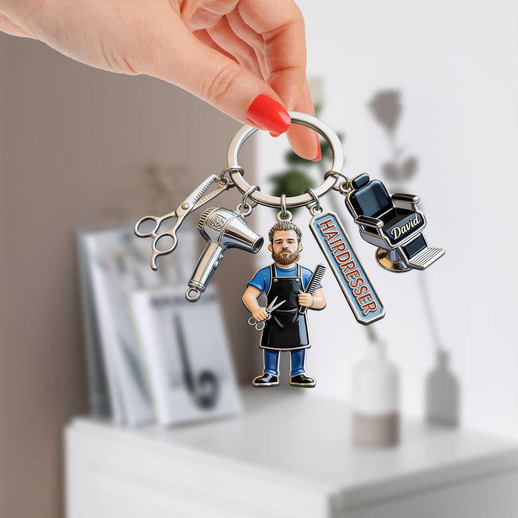 Hairdresser, Barber Custom Any Photo - Personalized Hairdresser Premium Keychain With Charms
