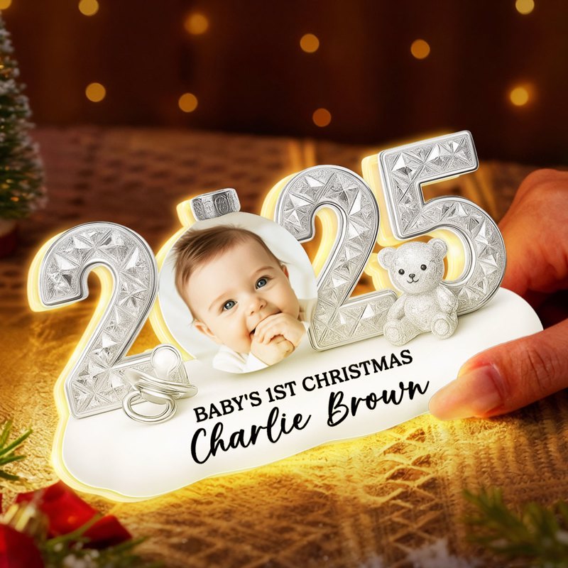 Baby's First Christmas Acrylic Light Box - Custom Photo, Warm Glow Nursery Decor - Unique Gift for New Parents