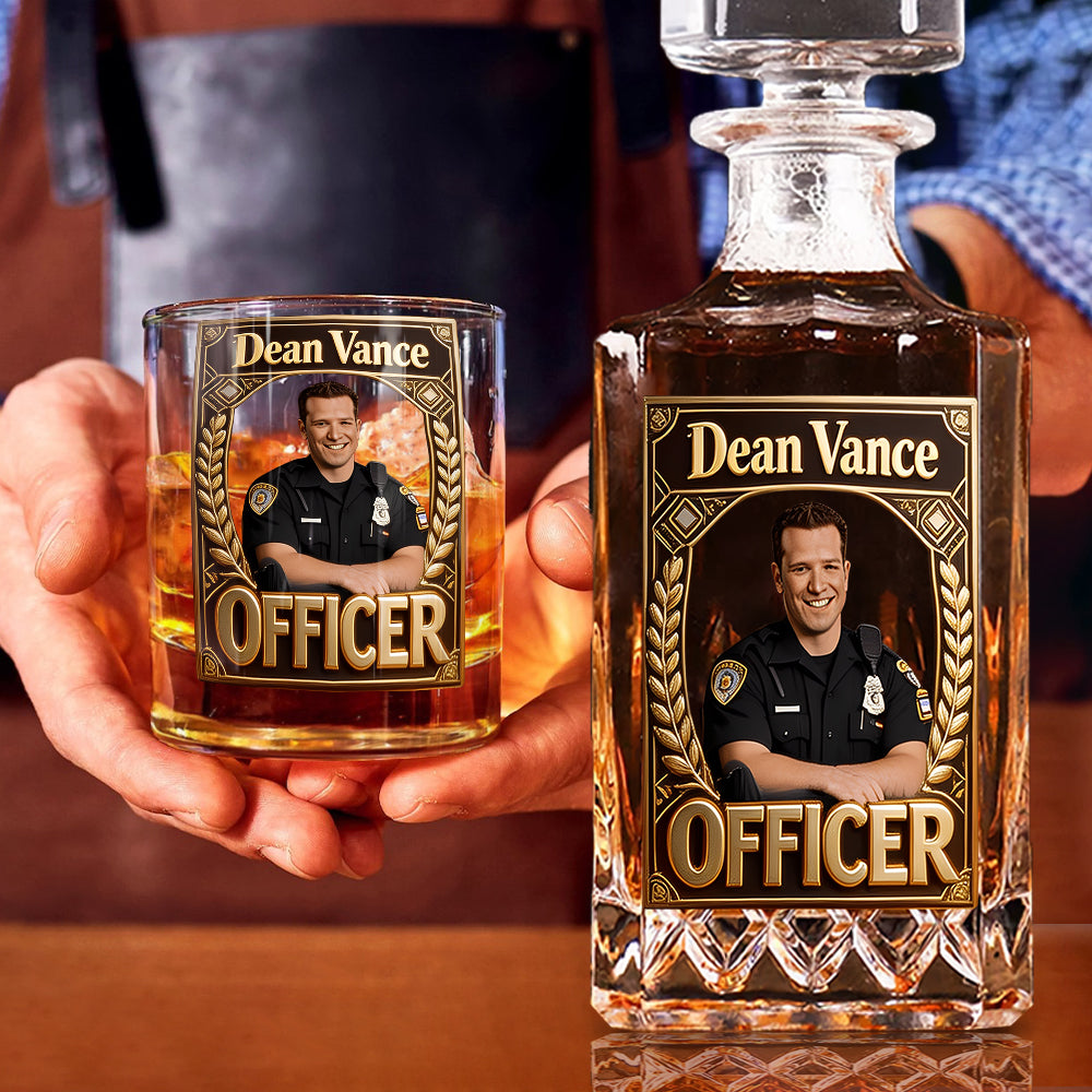 Custom Any Photo - Personalized Police Officer Whiskey Decanter Set