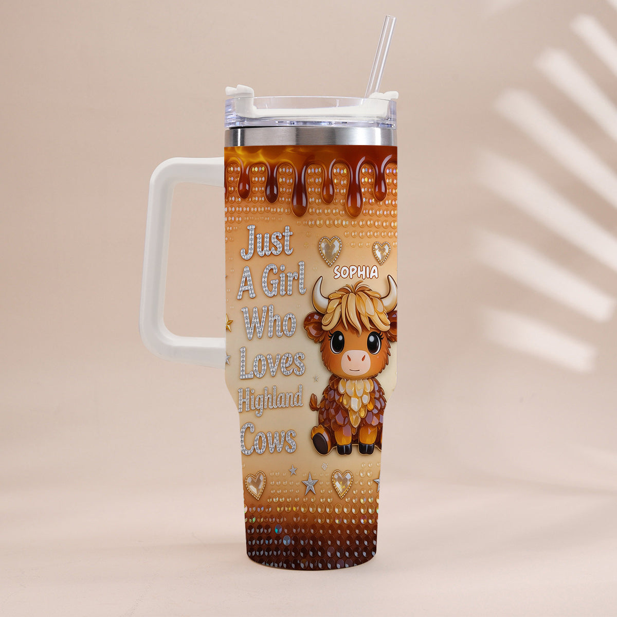 Just A Girl Who Loves Highland Cow - Personalized Highland Cow Tumbler With Handle