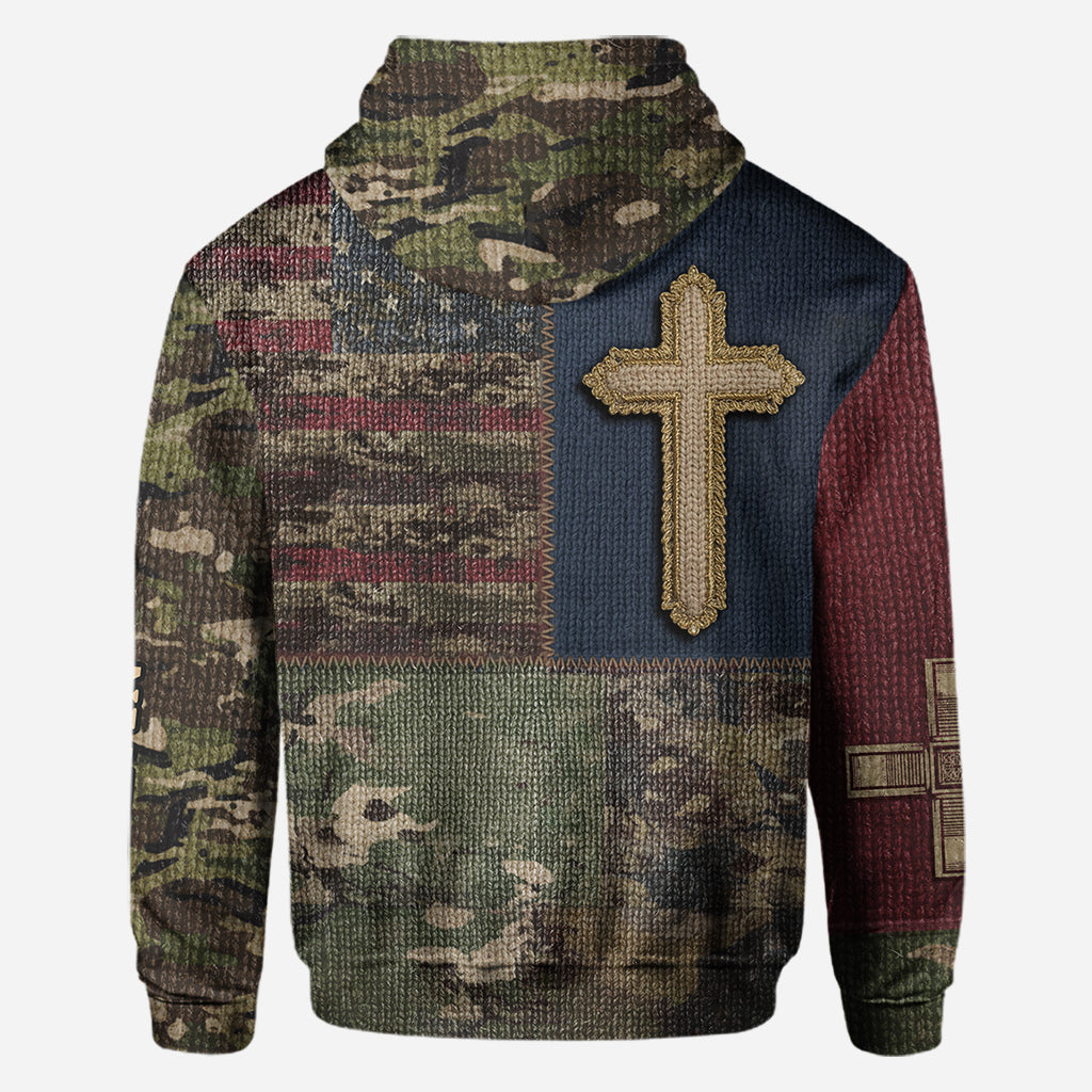 American Flag Cross Faith All Over Print Hoodie - Personalized Christian All Over Shirt